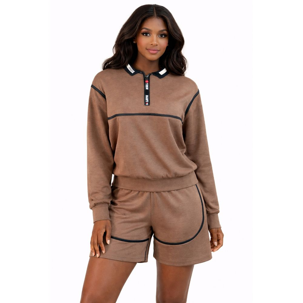 Womens Brown Athleisure Two Piece Shorts Set